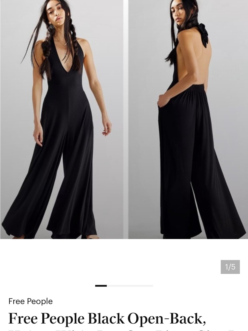 Free People Black Halter Open-Back Wide-Leg Jumpsuit